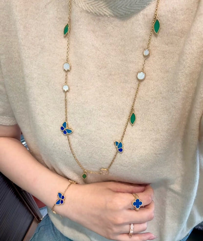 [Raffine] GLÜCKLICHE FRÜHLINGS-SCHMETTERLINGS-HALSKEtte MIT 15 BLÜTEN