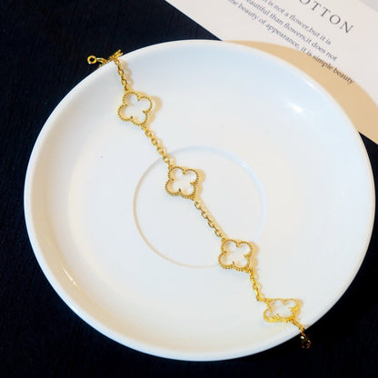 [Raffine]CLOVER 5 MOTIF ROCK CRYSTAL PINK GOLD BRACELET