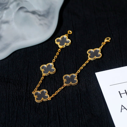 [Raffine]CLOVER 5 MOTIF ROCK CRYSTAL PINK GOLD BRACELET