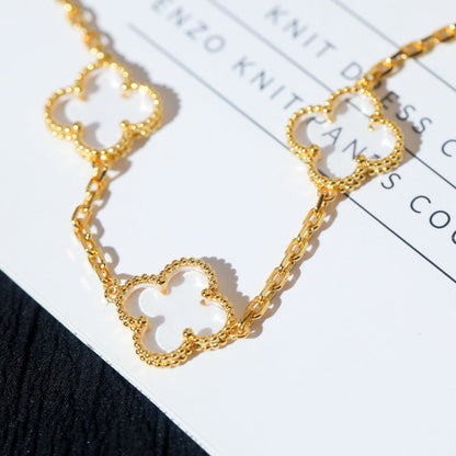 [Raffine]CLOVER 5 MOTIF ROCK CRYSTAL PINK GOLD BRACELET
