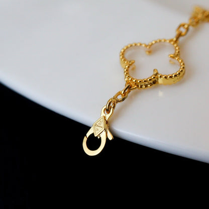 [Raffine]CLOVER 5 MOTIF ROCK CRYSTAL PINK GOLD BRACELET
