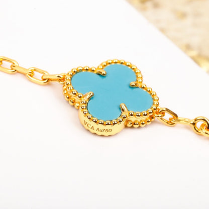 [Raffine]CLOVER 5 MOTIF TURQUOISE DIAMOND GOLD BRACELET