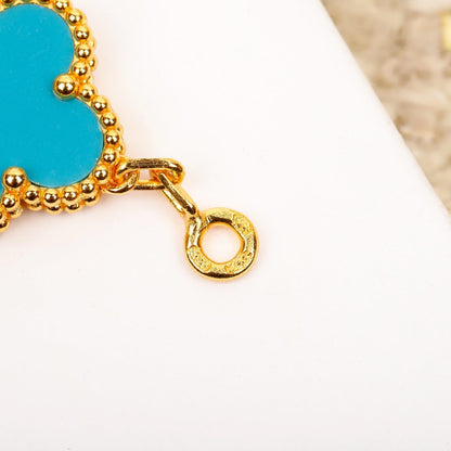 [Raffine]CLOVER 5 MOTIF TURQUOISE DIAMOND GOLD BRACELET