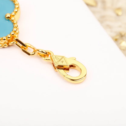 [Raffine]CLOVER 5 MOTIF TURQUOISE DIAMOND GOLD BRACELET