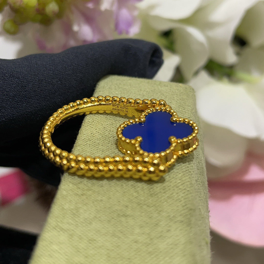 [Raffine]Anillo de ágata azul ribereña de trébol