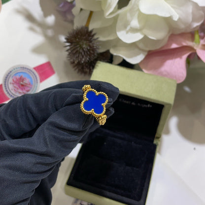 [Raffine]Anillo de ágata azul ribereña de trébol