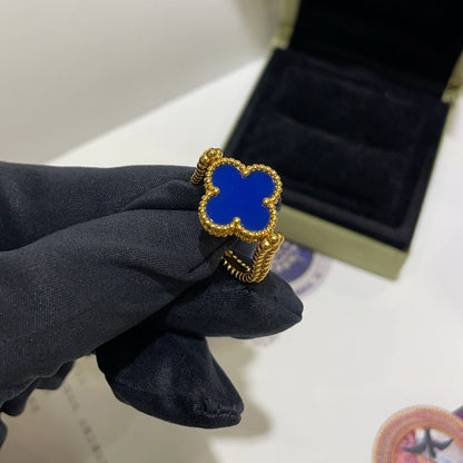 [Raffine]Anillo de ágata azul ribereña de trébol
