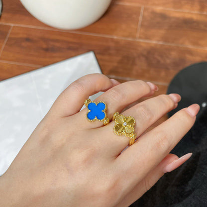 [Raffine]Anillo de ágata azul ribereña de trébol