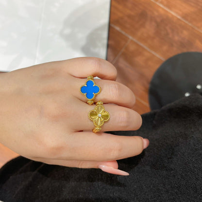 [Raffine]Anillo de ágata azul ribereña de trébol