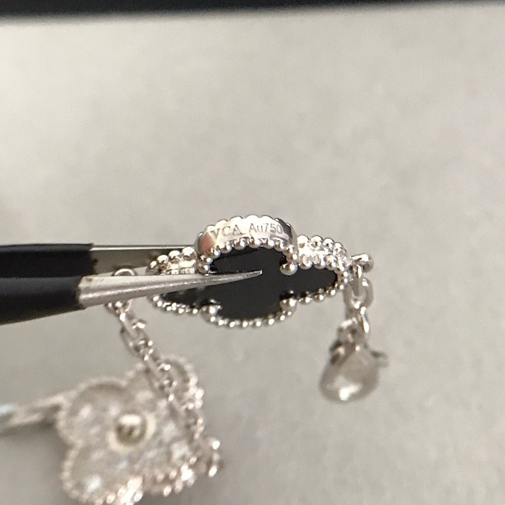 [Raffine]CLOVER 5 MOTIF ONYXS DIAMOND BRACELET SILVER