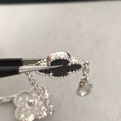 [Raffine]CLOVER 5 MOTIF ONYXS DIAMOND BRACELET SILVER