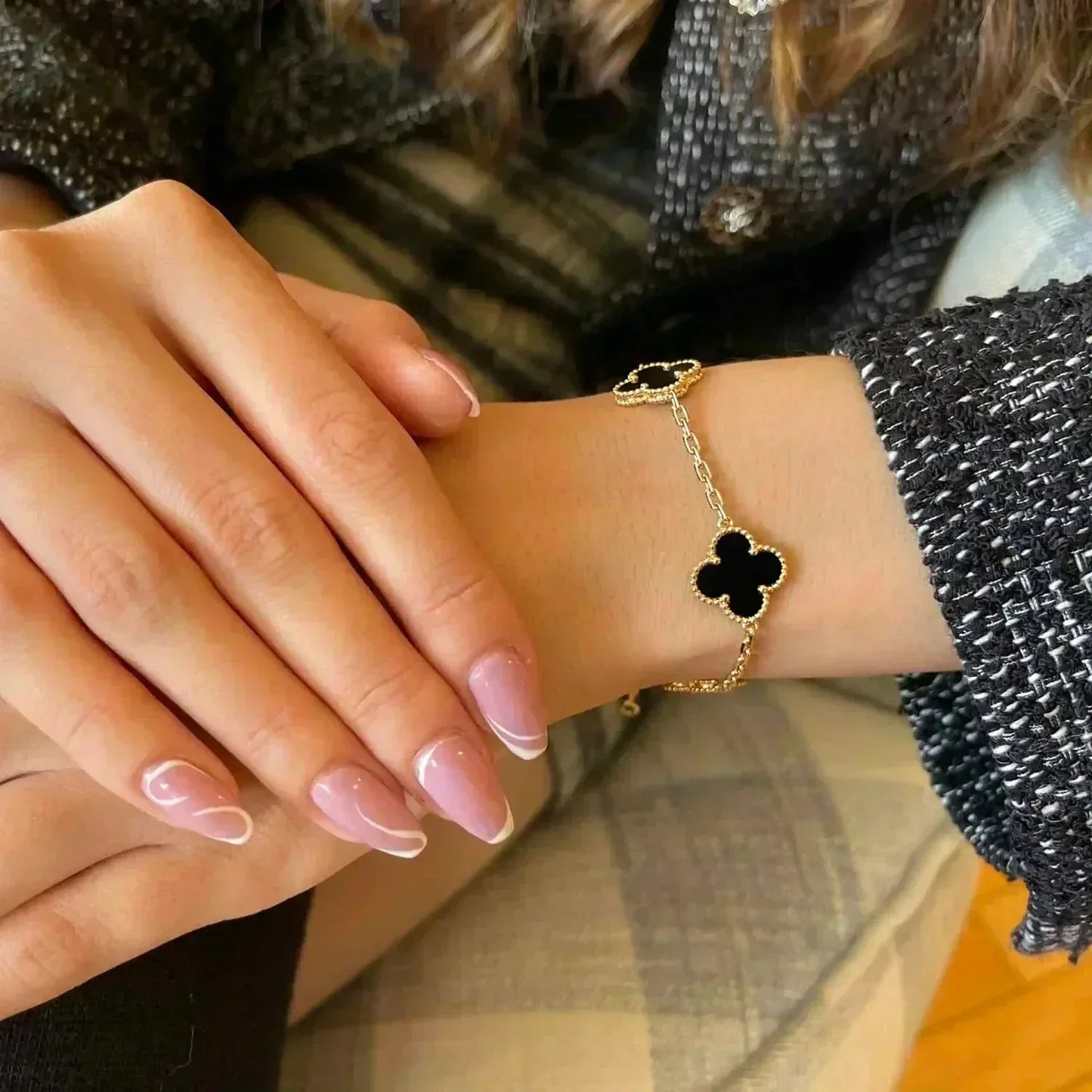 [Raffine]CLOVER  5 MOTIFS BLACK ONYX BRACELET