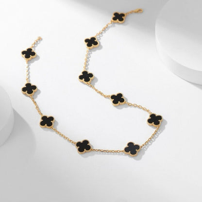 [Raffine] COLLAR DE ÓNIX CON 10 MOTIVOS DE TRÉBOL