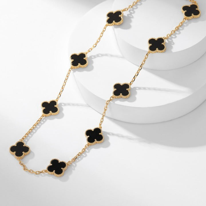 [Raffine] COLLAR DE ÓNIX CON 10 MOTIVOS DE TRÉBOL