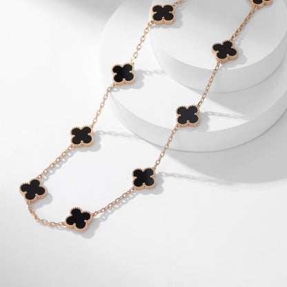 [Raffine] COLLAR DE ÓNIX CON 10 MOTIVOS DE TRÉBOL