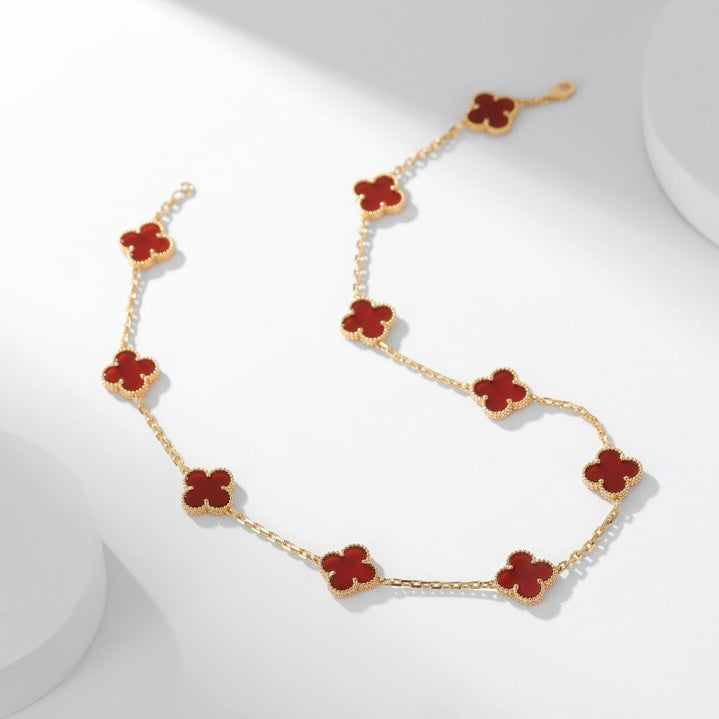 [Raffine] COLLAR DE CORNALINA CON 10 MOTIVOS DE TRÉBOL