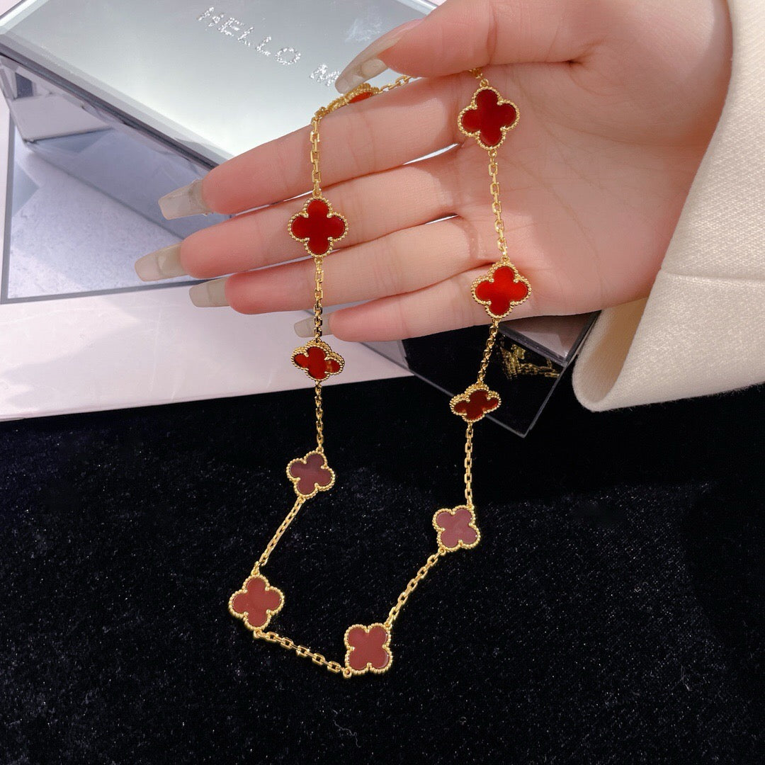 [Raffine] COLLAR DE CORNALINA CON 10 MOTIVOS DE TRÉBOL