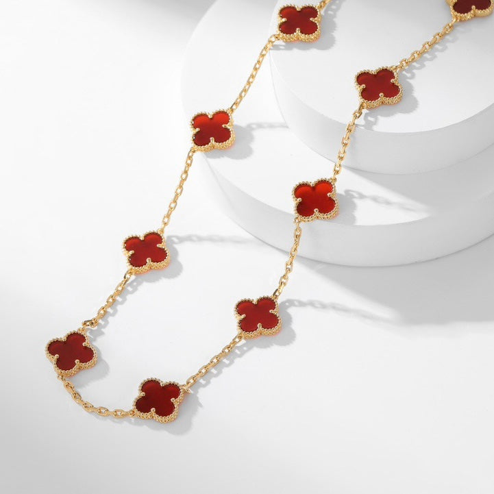 [Raffine] COLLAR DE CORNALINA CON 10 MOTIVOS DE TRÉBOL