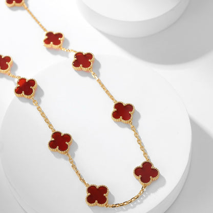[Raffine] COLLAR DE CORNALINA CON 10 MOTIVOS DE TRÉBOL