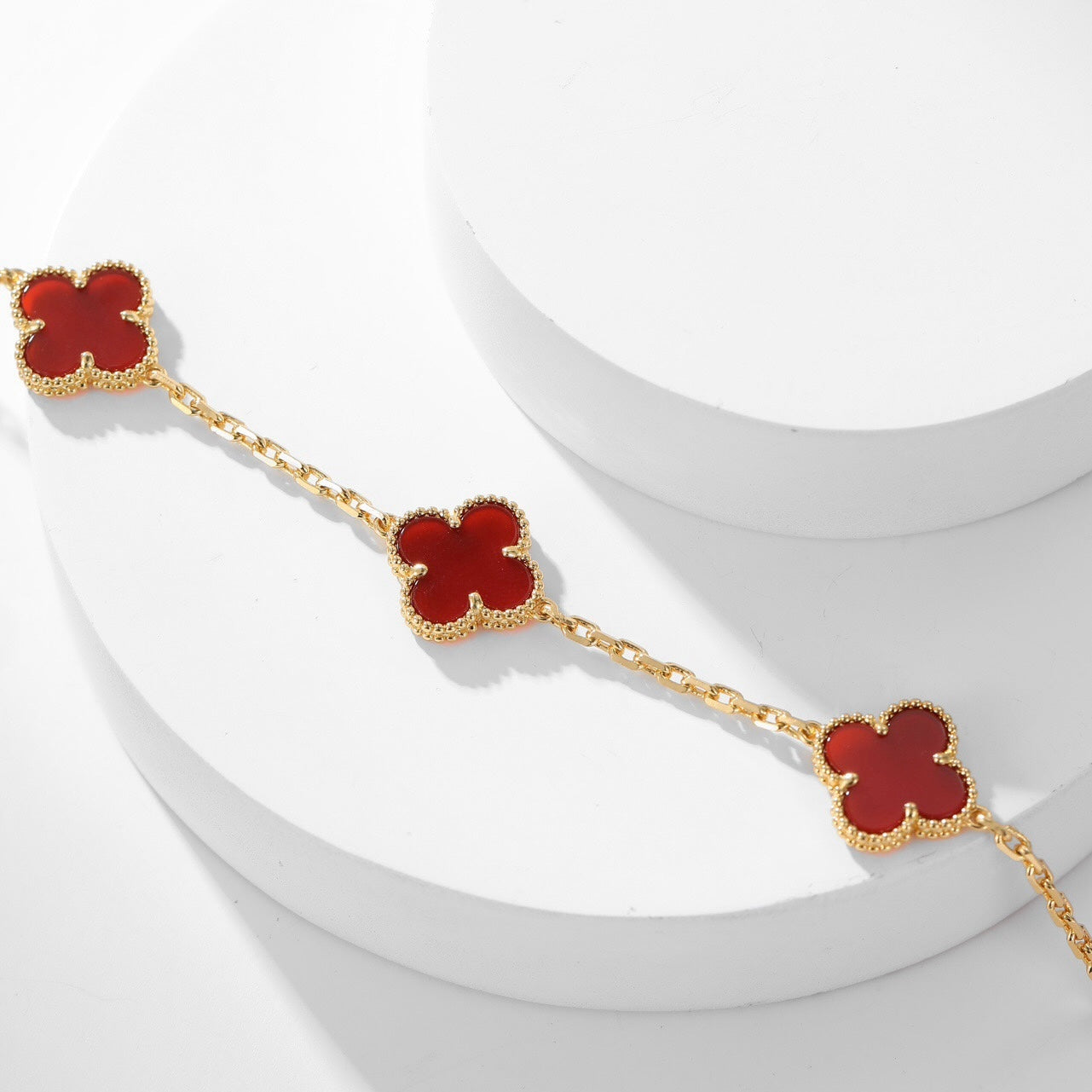 [Raffine] COLLAR DE CORNALINA CON 10 MOTIVOS DE TRÉBOL