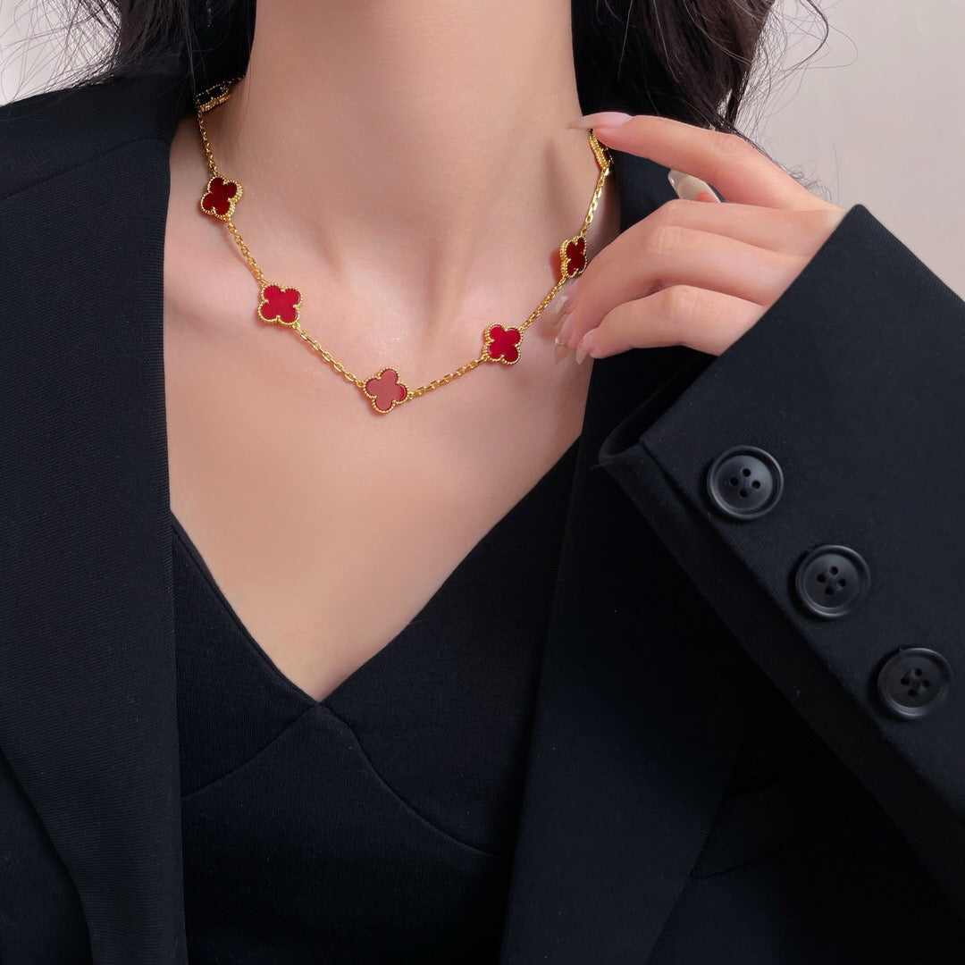 [Raffine] COLLAR DE CORNALINA CON 10 MOTIVOS DE TRÉBOL