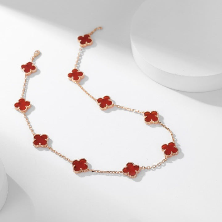 [Raffine] COLLAR DE CORNALINA CON 10 MOTIVOS DE TRÉBOL