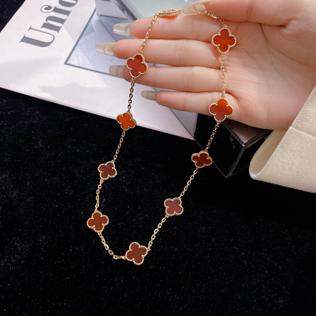 [Raffine] COLLAR DE CORNALINA CON 10 MOTIVOS DE TRÉBOL