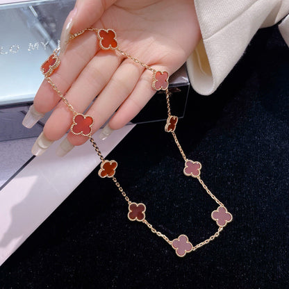[Raffine] COLLAR DE CORNALINA CON 10 MOTIVOS DE TRÉBOL