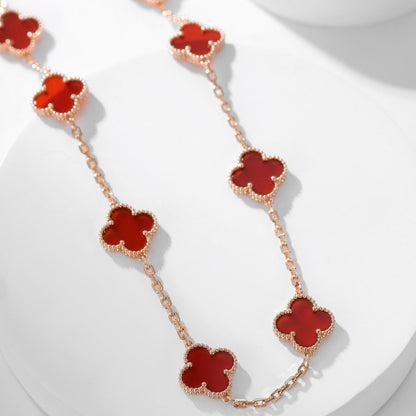 [Raffine] COLLAR DE CORNALINA CON 10 MOTIVOS DE TRÉBOL