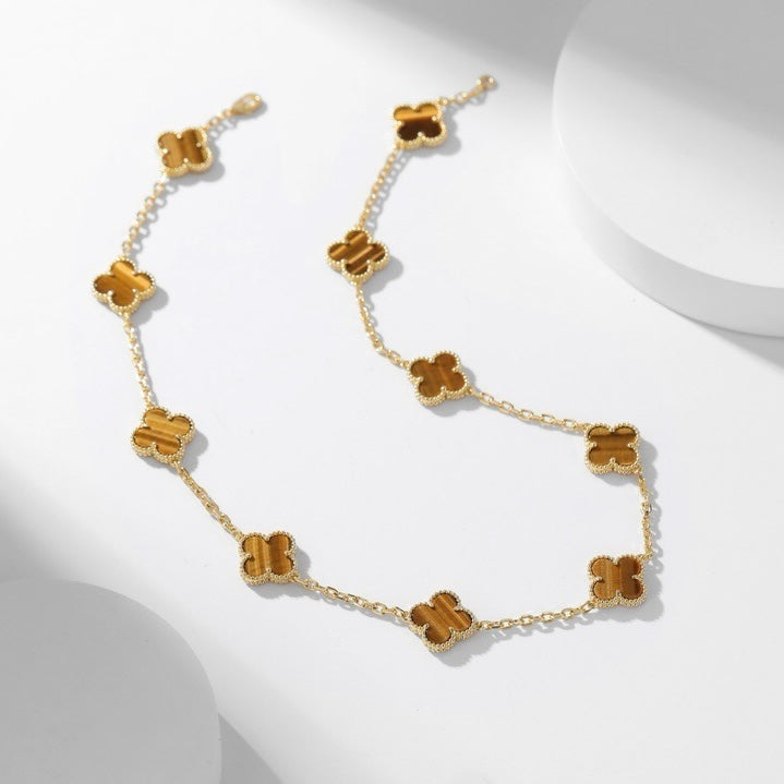[Raffine] COLLAR DE OJO DE TIGRE CON 10 MOTIVOS DE TRÉBOL
