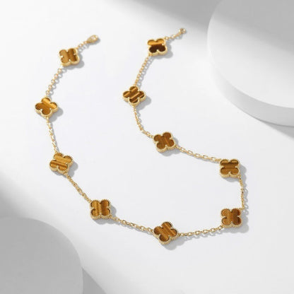 [Raffine] COLLAR DE OJO DE TIGRE CON 10 MOTIVOS DE TRÉBOL