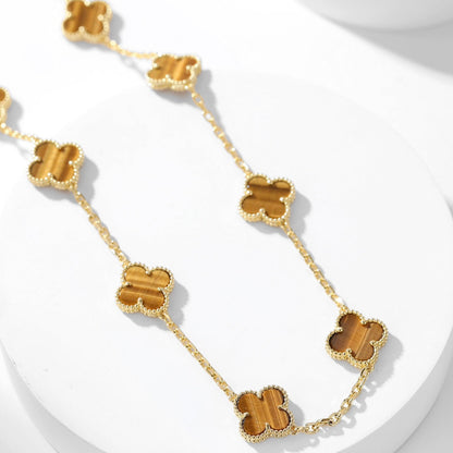 [Raffine] COLLAR DE OJO DE TIGRE CON 10 MOTIVOS DE TRÉBOL