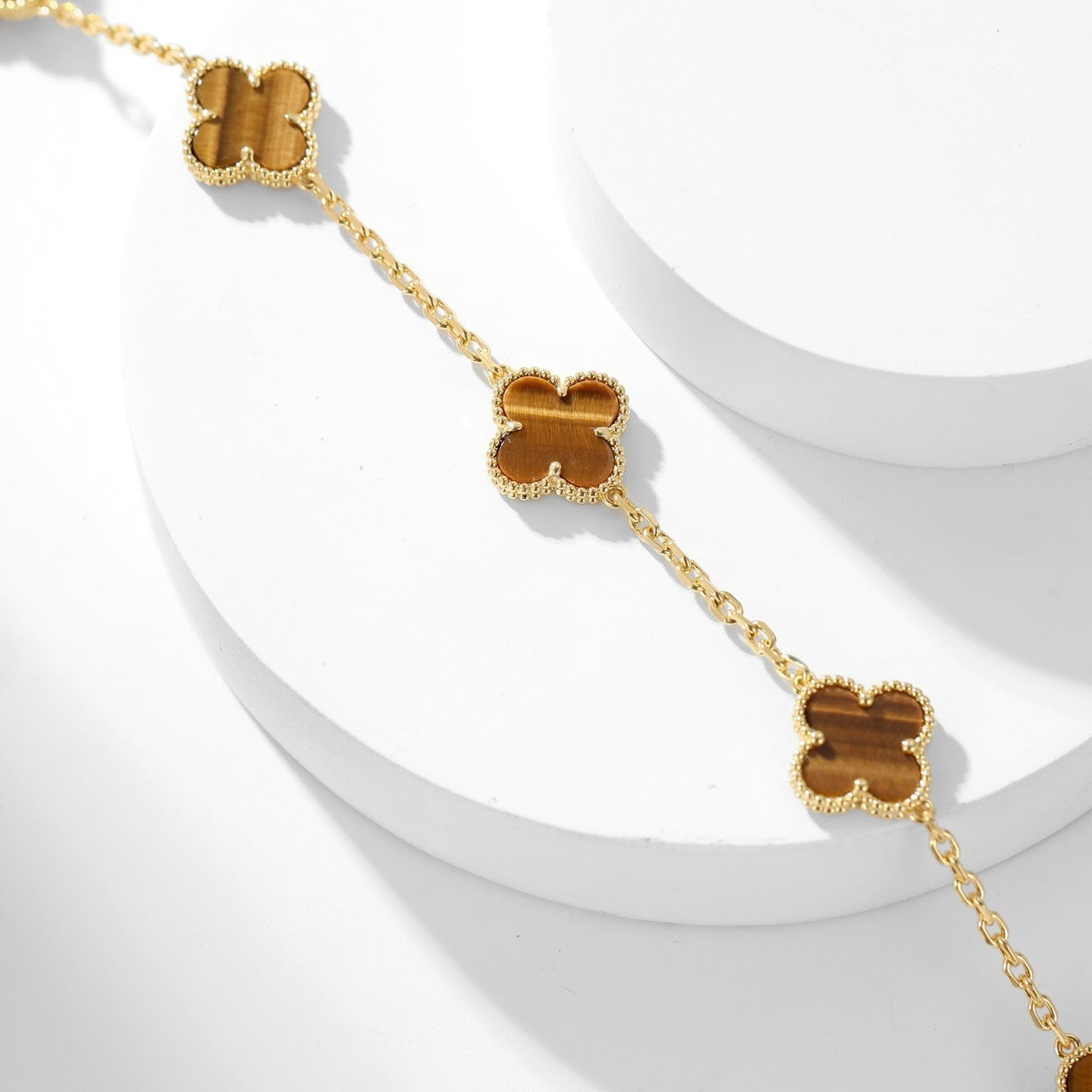 [Raffine] COLLAR DE OJO DE TIGRE CON 10 MOTIVOS DE TRÉBOL