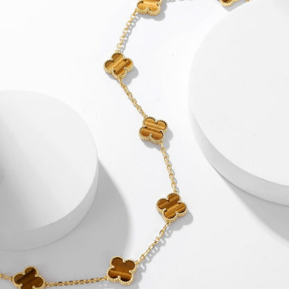[Raffine] COLLAR DE OJO DE TIGRE CON 10 MOTIVOS DE TRÉBOL