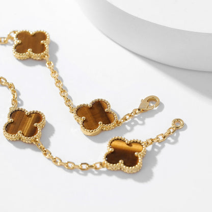 [Raffine] COLLAR DE OJO DE TIGRE CON 10 MOTIVOS DE TRÉBOL