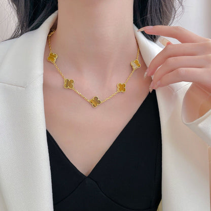 [Raffine] COLLAR DE OJO DE TIGRE CON 10 MOTIVOS DE TRÉBOL