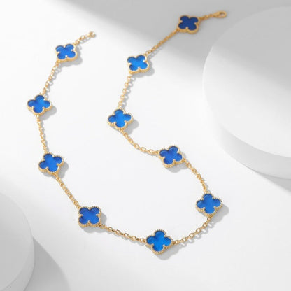 [Raffine] COLLAR DE ÁGATA AZUL CON 10 MOTIVOS DE TRÉBOL