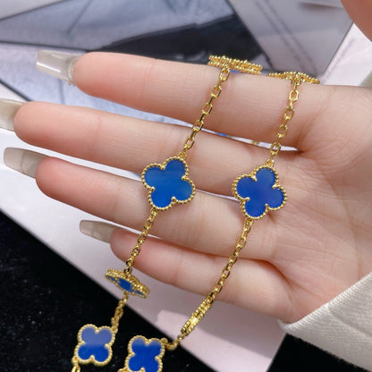 [Raffine] COLLAR DE ÁGATA AZUL CON 10 MOTIVOS DE TRÉBOL