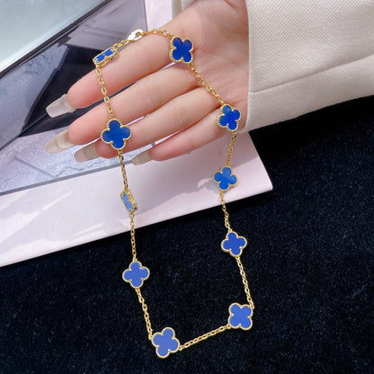 [Raffine] COLLAR DE ÁGATA AZUL CON 10 MOTIVOS DE TRÉBOL