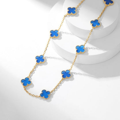 [Raffine] COLLAR DE ÁGATA AZUL CON 10 MOTIVOS DE TRÉBOL