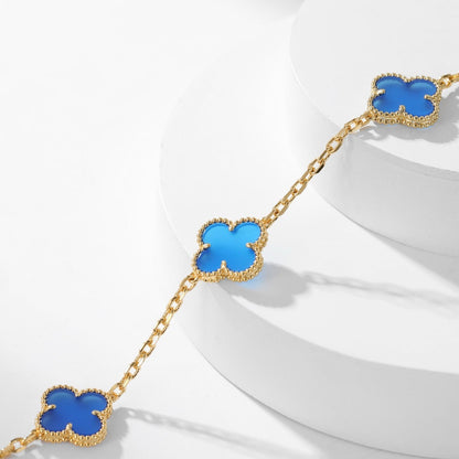 [Raffine] COLLAR DE ÁGATA AZUL CON 10 MOTIVOS DE TRÉBOL