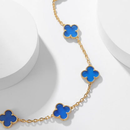 [Raffine] COLLAR DE ÁGATA AZUL CON 10 MOTIVOS DE TRÉBOL