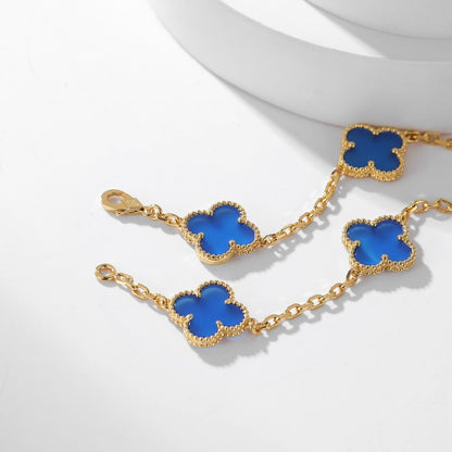 [Raffine] COLLAR DE ÁGATA AZUL CON 10 MOTIVOS DE TRÉBOL