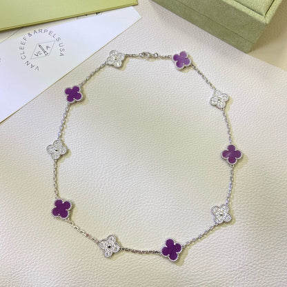 [Raffine] COLLAR DE DIAMANTES PÚRPURA VIOLETA CON 10 MOTIVOS DE TRÉBOL