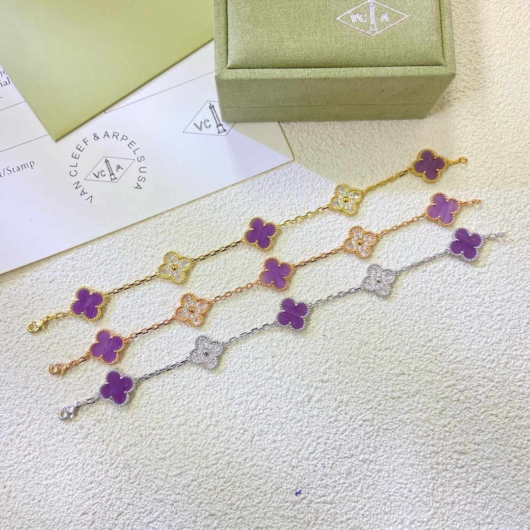 [Raffine]CLOVER  5 MOTIFS  PURPLE VIOLET DIAMOND BRACELET
