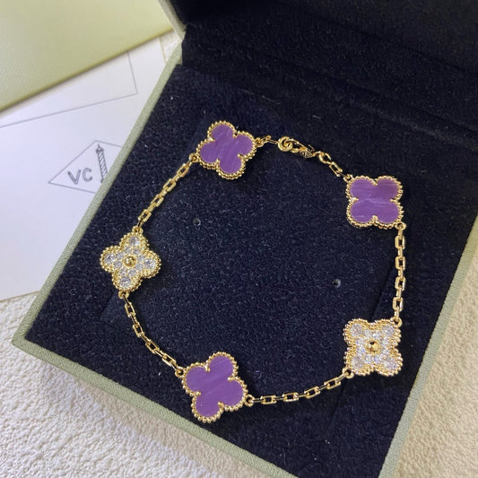 [Raffine]CLOVER  5 MOTIFS  PURPLE VIOLET DIAMOND BRACELET