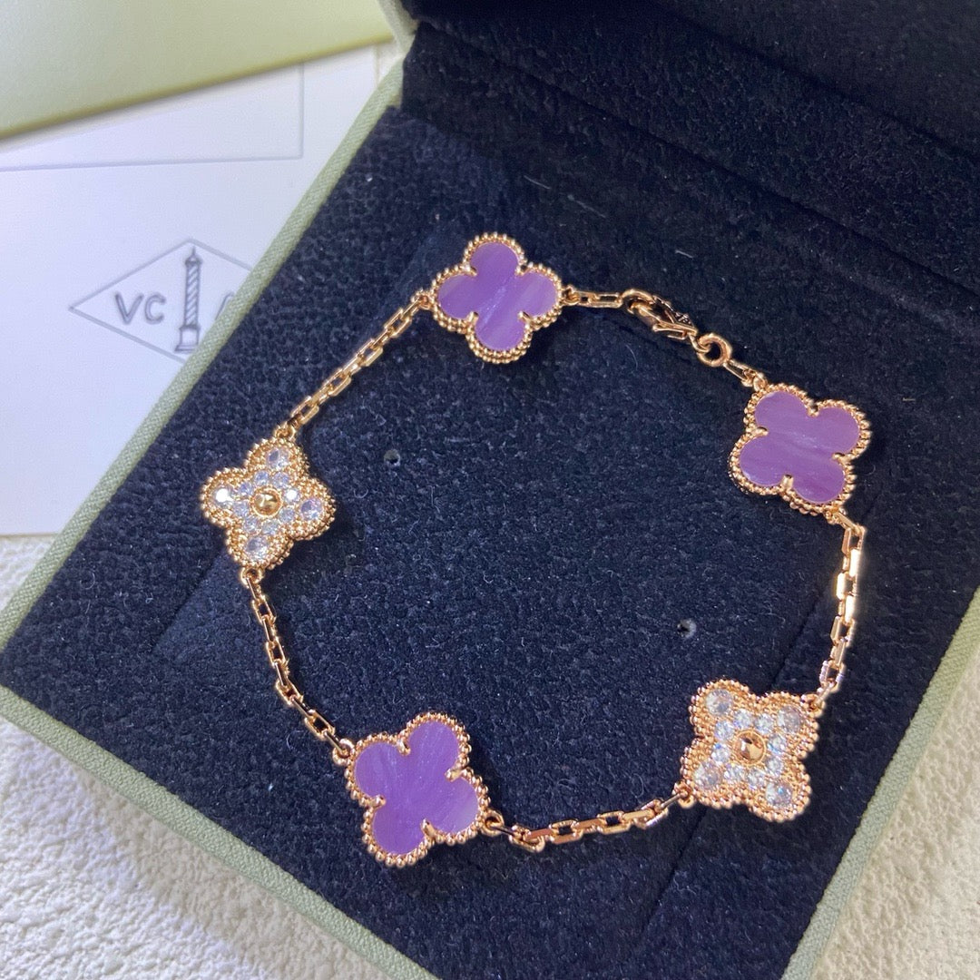 [Raffine]CLOVER  5 MOTIFS  PURPLE VIOLET DIAMOND BRACELET