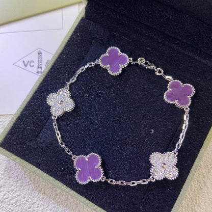 [Raffine]CLOVER  5 MOTIFS  PURPLE VIOLET DIAMOND BRACELET