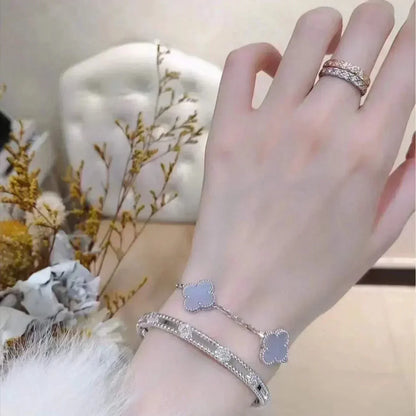 [Raffine]CLOVER  5 MOTIF PURPLE CHALCEDONY BRACELET SILVER