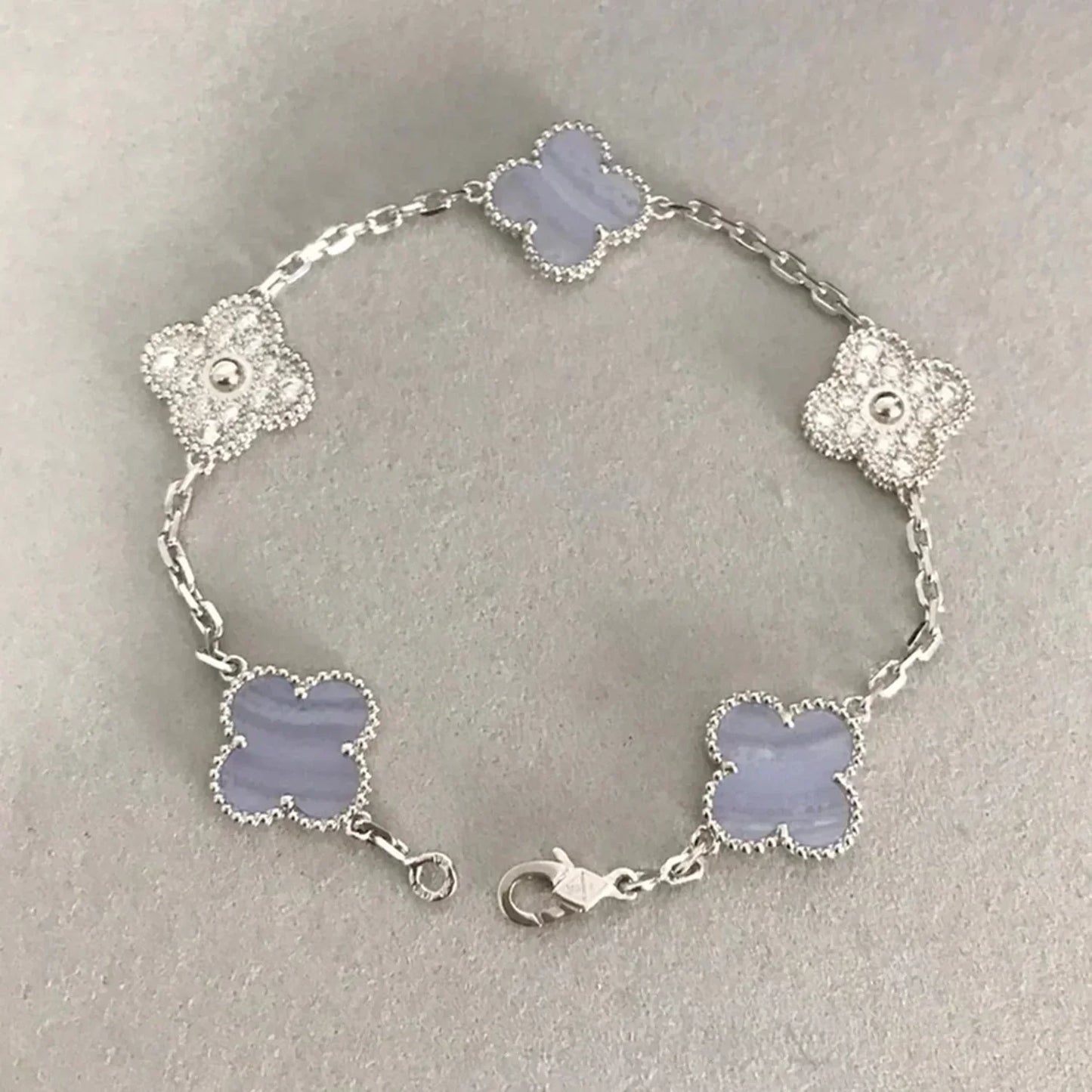 [Raffine]CLOVER  5 MOTIF DIAMOND PURPLE CHALCEDONY BRACELET SILVER